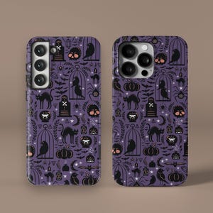 Spooky Purple Orange Halloween MagSafe Phone Case, iPhone 15 14 13 12 11 X 8 Pro Max, Bats Cover Samsung Galaxy S24 S23 S22 S21 FE Pixel 7 6