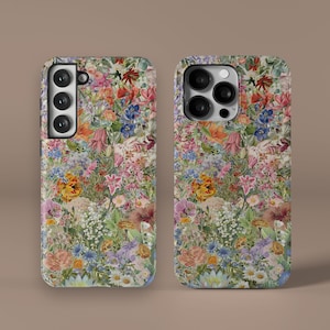 Retro Charm Floral MagSafe Phone Case,  Trendy Nature Spring Summer Themed Flower iPhone 15 14 13 12 11 Pro Max Plus Galaxy S24 S23 S22 Case