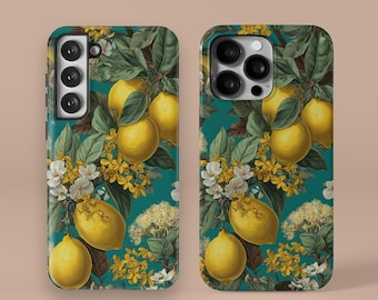 Lemon Floral Pattern Personalized MagSafe Phone Case For iPhone 15 14 13 12 11 X Pro, Aesthetic Herbal  Samsung Galaxy S24 S23 S22 S21 Ultra