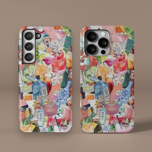 Coquette Martini Collage Phone Case, Cocktail Y2K Aesthetic iPhone 15 14 13 12 11 Pro Max Plus Samsung Galaxy S24 S23 S22 S21 Ultra FE Case