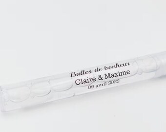 Transparent labels for wedding or baptism bubbles - customizable stickers