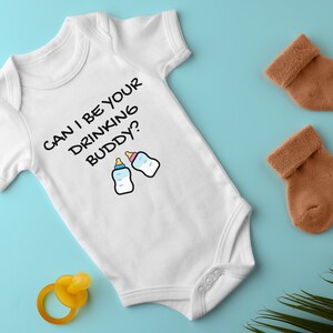 Funny Baby Romper Shower Gift for Newborn Baby Onesie Gift Idea for Milk Drinking Buddy Funny Baby Onesie Gift