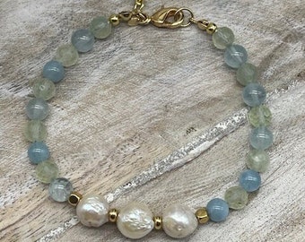 Aquamarine and Prehenite Gold Filled Bracelet