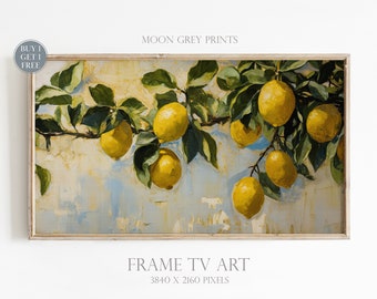 Lemon Tree Frame TV Art, Farmhouse Nostalgic Italian Vintage Warm Summer Oil Painting, Mediterranean Yellow Lemons Frame TV Picture, TV207