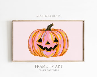 Pink Pumpkin Halloween Frame TV Art, Pink Jack O Lantern, Cute Spooky Fall Decor, Samsung Frame TV Digital Download