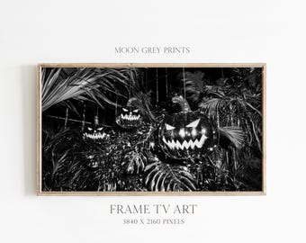 Black and White Halloween Frame TV Art, Spooky Jack O Lantern Pumpkins, Gothic Halloween Decor, Dark Moody Samsung Frame TV Download