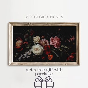 Floral Still Life Frame Tv Art Dark Academia Photorealistic Oil