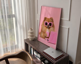 Pomeranian Office Wall Art, Funny Dog Poster, Social Media Manager Gift, Pink Home Office Decor, Work From Home Art, Coffee Lover Print