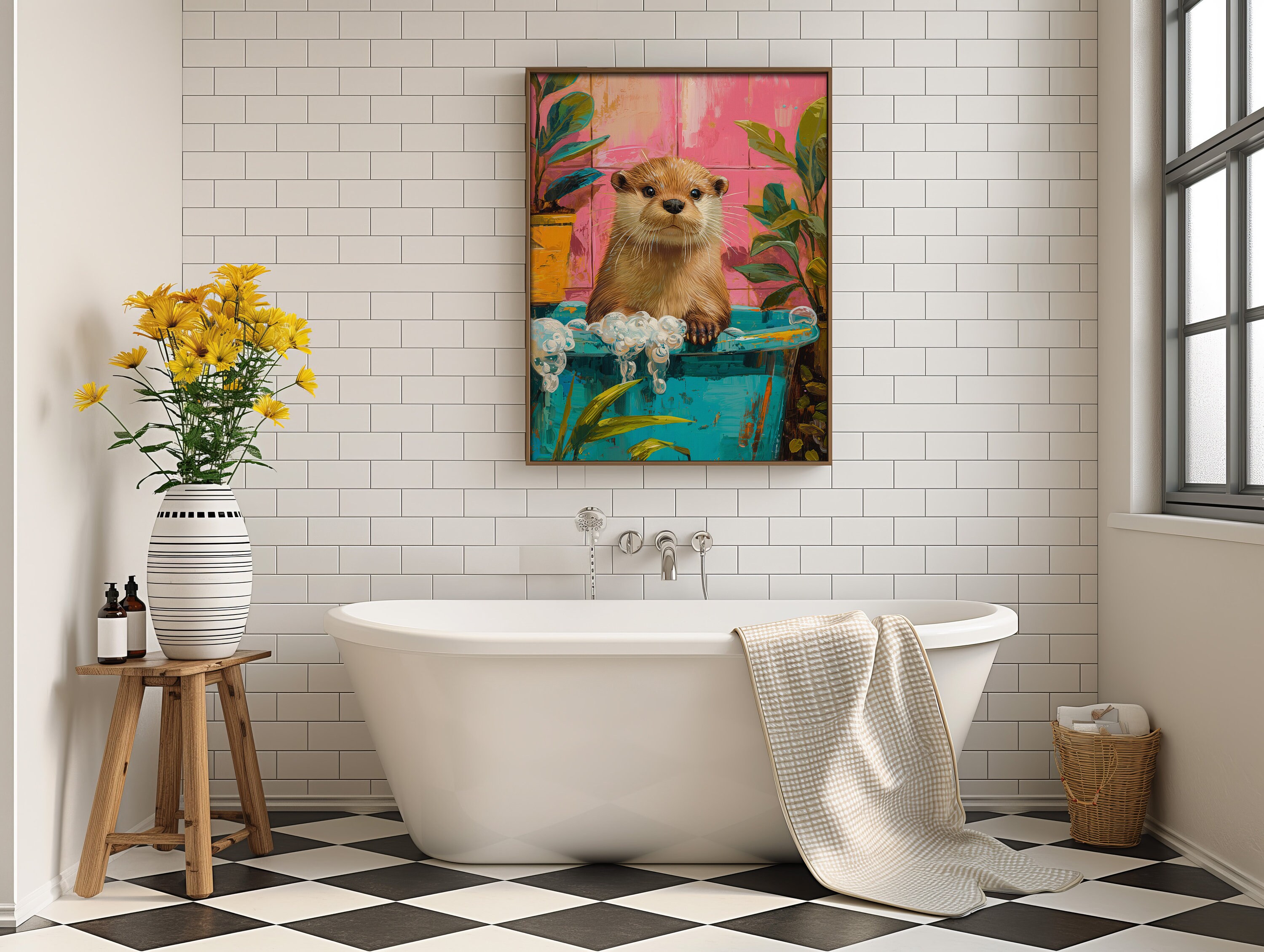 Funny Printable Wall Art, Cute Otter in A Bathtub Oil Painting ...