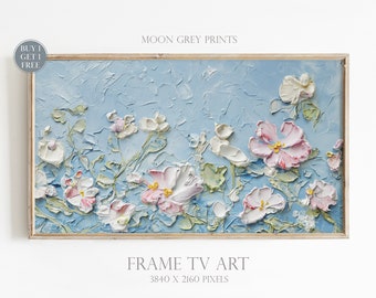 Frame TV Art, Pastel Spring Soft Flowers Sculpted Painting, Abstract Botanical Textured Frame TV Picture, Instant Digital Download, TV122