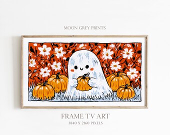 Cute Ghost Halloween Frame TV Art, Pumpkin Ghost Digital Download, Whimsical Fall Decor, Cozy Spooky Season Art for Samsung The Frame