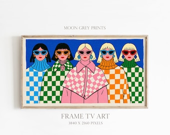 Girl Power Frame TV Art, Feminist Girl Gang Decor, Female Empowerment Illustration, Colorful Maximalist Samsung Frame TV Digital Download
