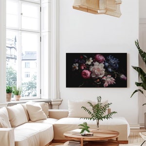 Floral Still Life Frame Tv Art Dark Academia Photorealistic Oil