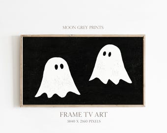 Cute Ghost Halloween Frame TV Art, Minimalist Black and White Ghosts, Neutral Spooky Season Decor, Samsung Frame TV Digital Download