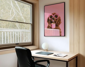 Cavalier King Charles Office Wall Art, Funny Dog Poster, Pink Home Office Decor, Work From Home Art, Coffee Lover Gift, Cute Dog Print