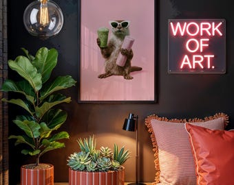 Otter Matcha Wall Art Print, Pilates Studio Decor, Funny Animal Poster, Wellness Wall Art, Pink Girly Room Decor, Unframed