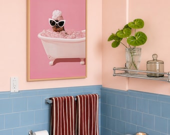 Otter Bathroom Wall Art Print, Pink Bubble Bath Poster, Funny Animal Decor, Self Care Spa Art, Girly Powder Room Print, Unframed