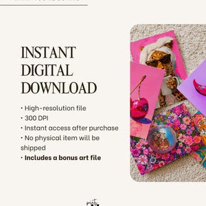 May include: An instant digital download listing featuring text that reads WHAT YOU'RE BUYING, INSTANT DIGITAL DOWNLOAD, High-resolution file, 300 DPI, Instant access after purchase, No physical item will be shipped, Includes a bonus art file, and Moon Grey.