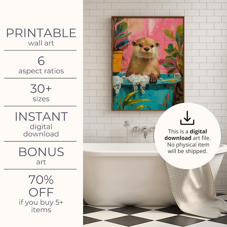 Funny Printable Wall Art, Cute Otter in A Bathtub Oil Painting ...