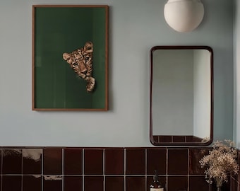 Leopard Bathroom Wall Art, Funny Animal Poster, Green Bathroom Decor, Quirky Leopard Print, Powder Room Art, Minimalist Bathroom Decor