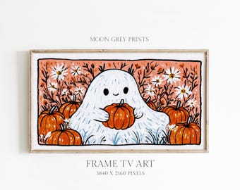 Cute Ghost Halloween Frame TV Art, Vintage Pumpkin Fall Decor, Whimsical Halloween Digital Download, Cozy Autumn Samsung Frame TV Art
