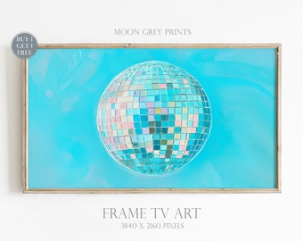 Frame TV Art, Blue Disco Ball Maximalist Painting, Mirror Ball Dopamine Picture, Preppy Living Room Decor, Trendy Bright Pastel Girly TV