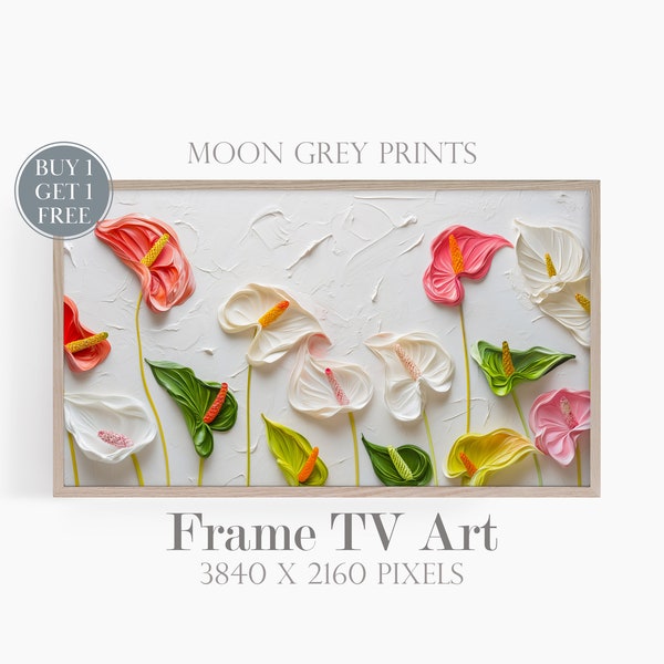 Frame TV Art, Colorful Anthurium Flower Textured 3D Painting, Sculpted Vibrant Tropical Floral Picture, Instant Digital Download, TV108