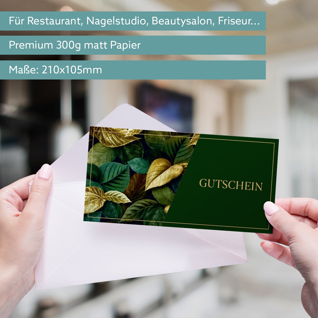 Heaven+paper 50 Blanko Gutscheinkarten Mit Umschlägen – Im Eukalyptus-Design, Für Restaurant, Beauty, Einzelhandel & Mehr