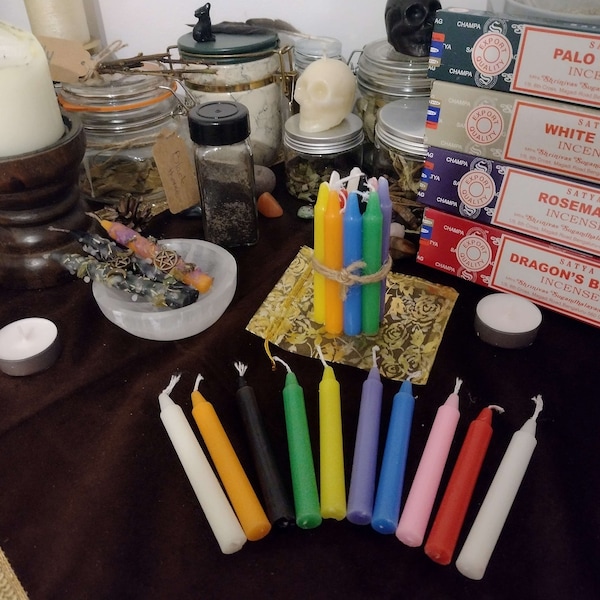 10 Colour Spell Chime Ritual Witch Candles Sets