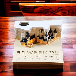 2024 Omoshiroi Mystery Castle calendar with light, block desk calendar, tear away 3D calendar, gift for 2024, New Year gift, Christmas gift image 1