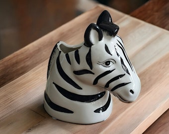 Ceramic Zebra Head Flower Vase, Ceramic Handmade Craft, Creative Gift Home Decor, Minimalistic Vase, Wabi Sabi Vase, Realistic Animal Vase