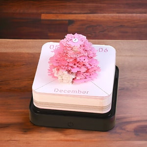 2024 Omoshiroi Sakura Tree House Calendar With Light, Block desk calendar, Night Light, Tear away 3D calendar, gift for 2024, New Year gift