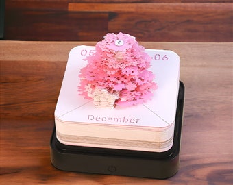 2024 Omoshiroi Sakura Tree House Calendario con luz, Calendario de escritorio en bloque, Luz nocturna, Calendario 3D arrancable, regalo para 2024, regalo de Año Nuevo