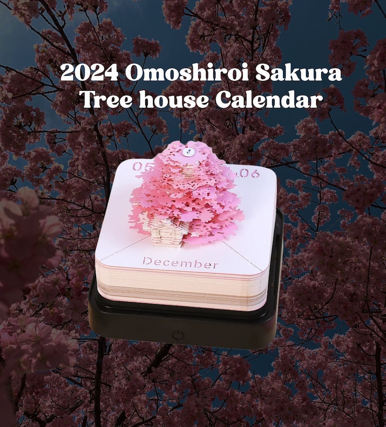 2024 Omoshiroi Sakura Tree House Calendar With Light, Block Desk