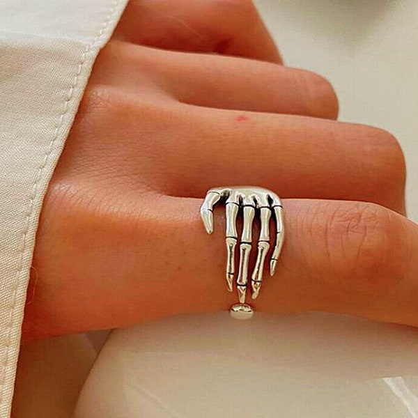 Skeleton Hand 925 Sterling Silver Plt Adjustable Thumb Ring Women Jewellery Gift