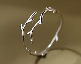 925 Sterling Stylish Silver Adjustable Thumb Ring- Deer Stags Horn minimalist