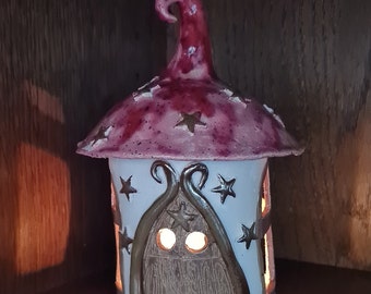 Ceramic house tea light holder fairy house gnome house