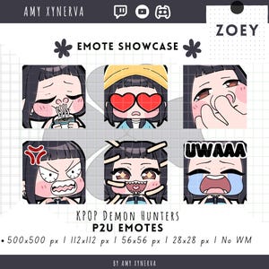 Zoey Cute Silly Emotes Pack x6 | Kpop Demon Hunters | Cute Streamer/ VTuber Assets | Twitch/Discord/Youtube