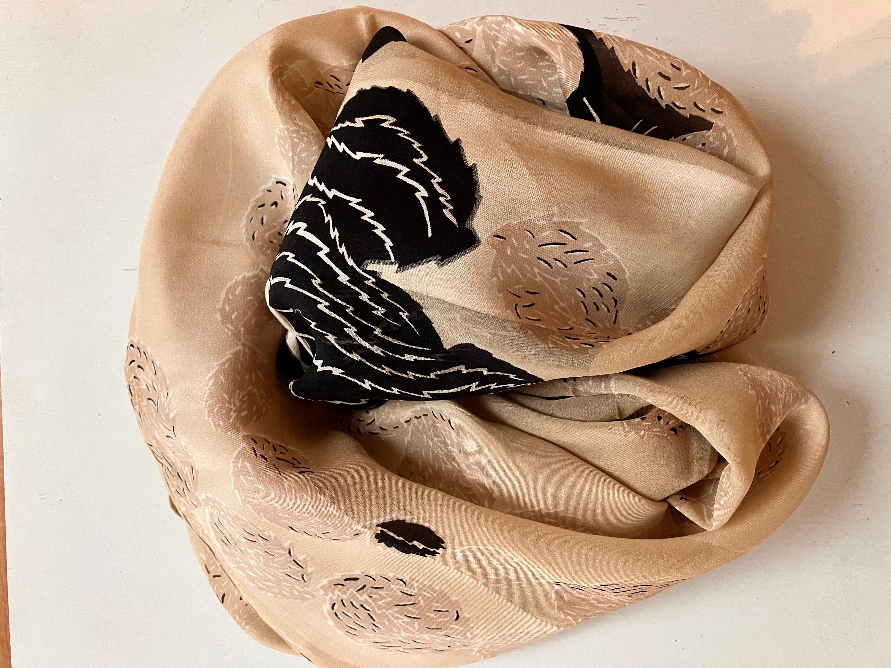 Sheer Silk Scarf: Vintage Italian Cream and Black Design - Etsy