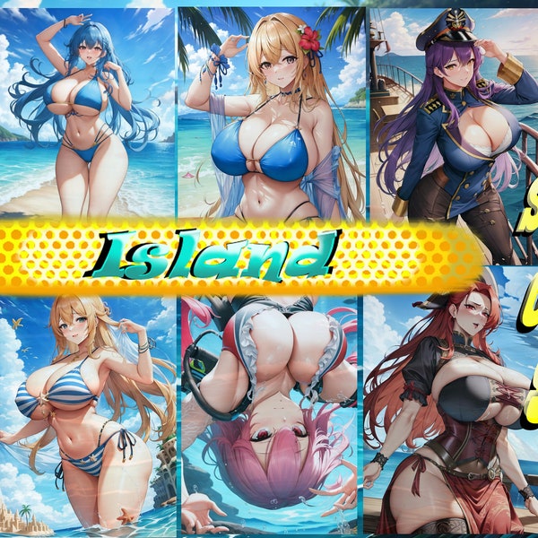 Sexy anime babe MTG proxy lands: islands set of nine