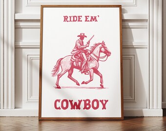 Pink Cowboy Art Print: Vintage Western Poster (Digital Download)