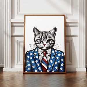 American Cat Art Print: Patriotic Kitty Illustration (Digital Download)