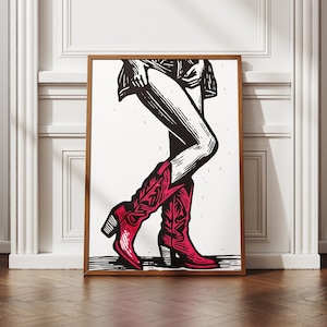 Vintage Cowgirl Boots Art Print: Retro Western Decor (Digital Download)