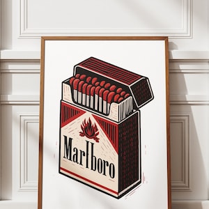 Marlboro Matchbox Print, Matchbox Illustration, Vintage Matchbox Art, Matchbooks print, Matchbox Poster, Matchbox Painting
