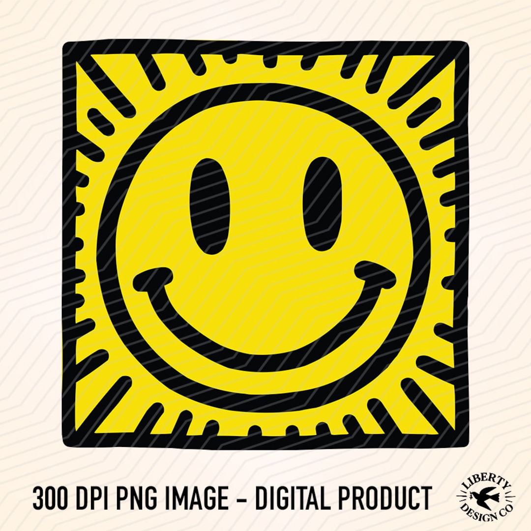 Smiley Face Clip Art Png , Yellow and Black Smiley , Digital Download ...
