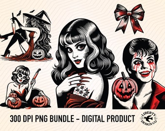 Retro Spooky Witch PNG Bundle: Halloween Shirt Design (Digital Download)