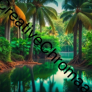 Coconut grove near a lake