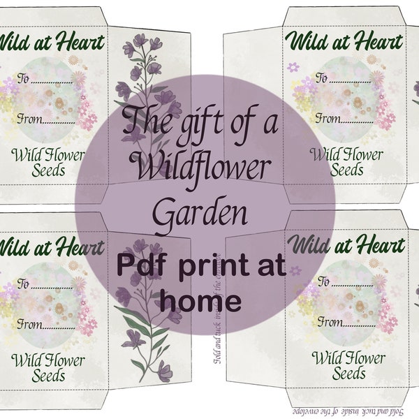 Wildflower seed packets gift of a wildflower flower garden template print at home handfast wedding birthday Yule gifts