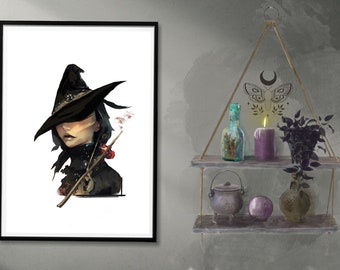 Witch art print poster wall art digital download original art