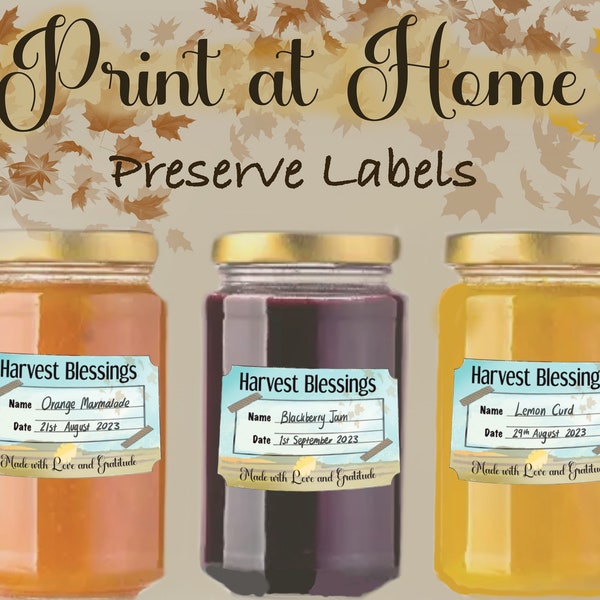 Print at home preserve labels harvest gift Yule jam labels marmalade pickles jam making